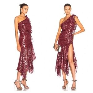 Veronica Beard Asymmetrical Dress in Burgundy and Silver
